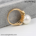 13888 Xuping Fashion 18K + anillos de perlas perfectos de color blanco para mujeres